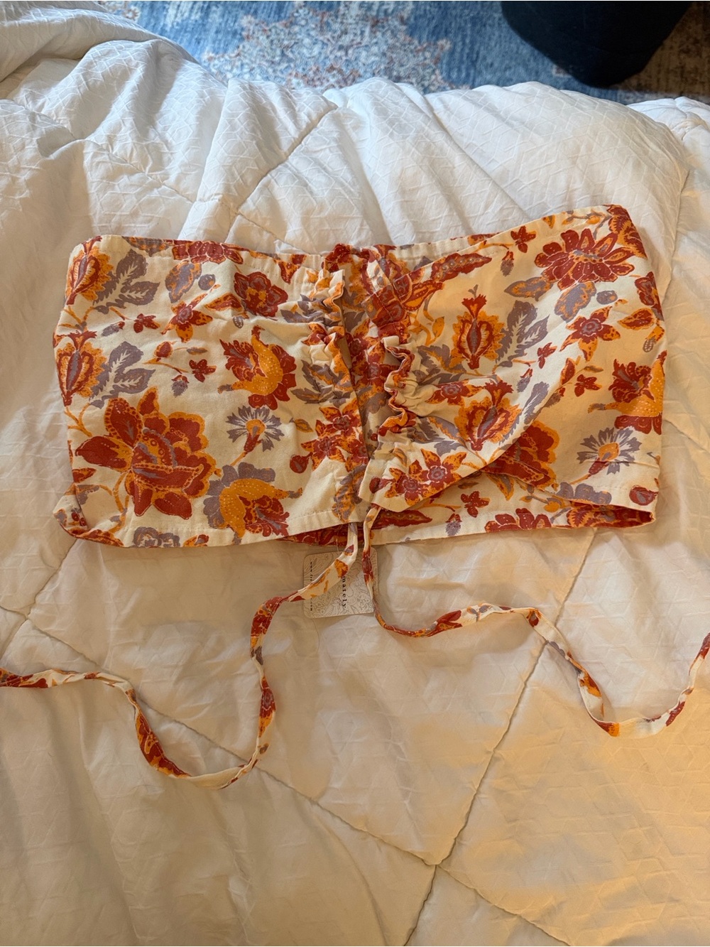 NWT Free People Summer of Love Floral Tie-Front Strapless Crop Top Rust & Cream